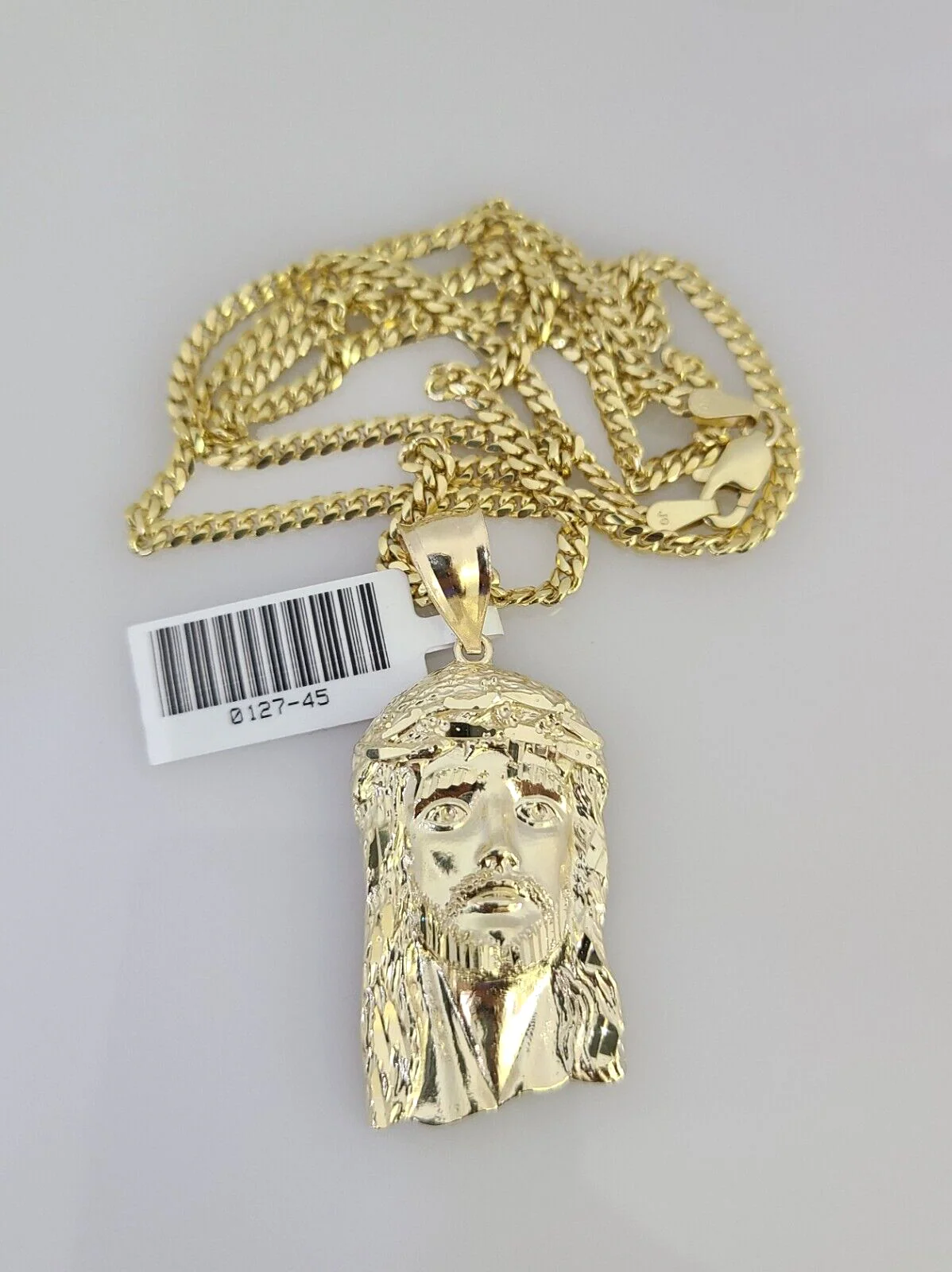 10K Solid Gold Miami Cuban Chain SET Jesus Head Pendant Charm 18"-26" 2.5mm - Image 4