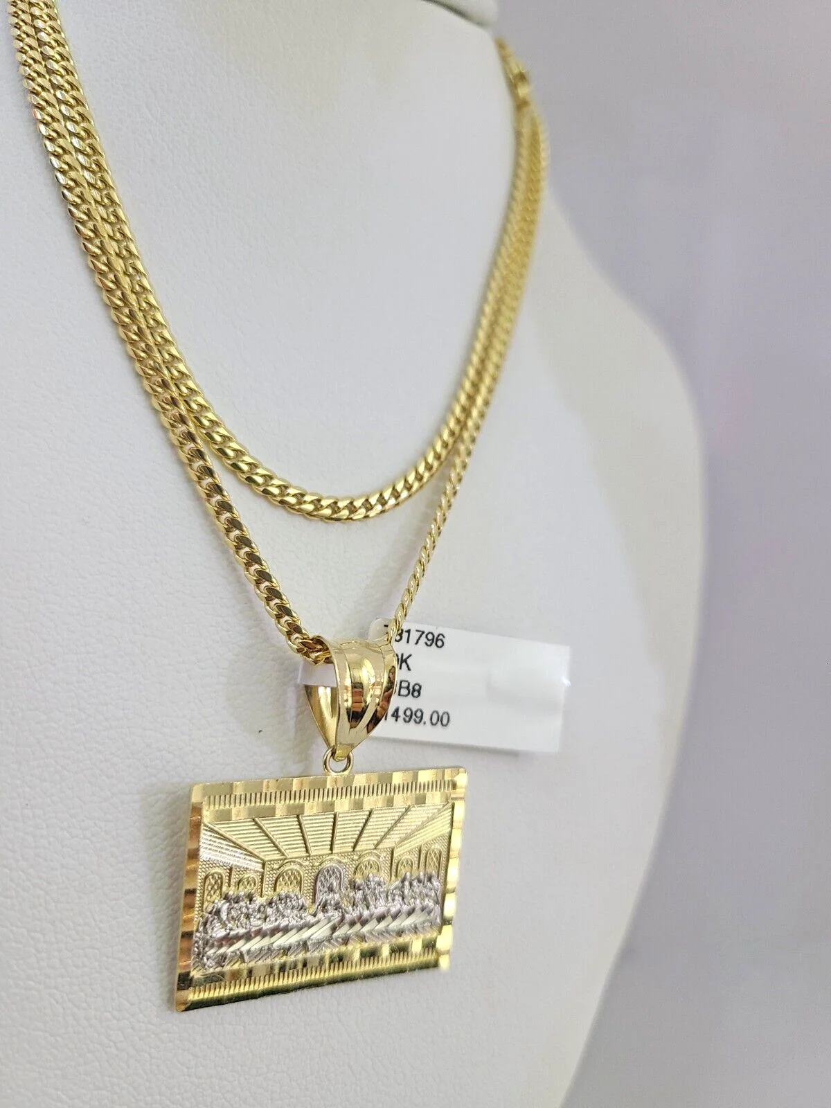 10K Solid Gold Miami Cuban Chain SET Last Supper Pendant Charm 18"-26" 2.5mm - Image 2