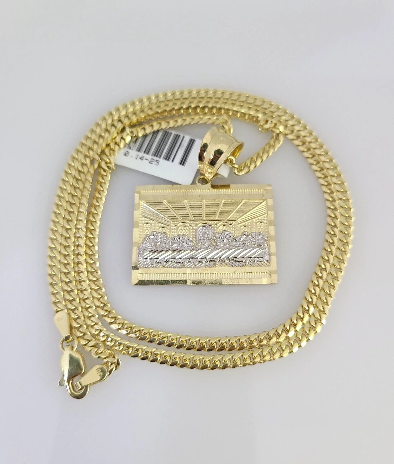 10K Solid Gold Miami Cuban Chain SET Last Supper Pendant Charm 18"-26" 2.5mm - Image 4