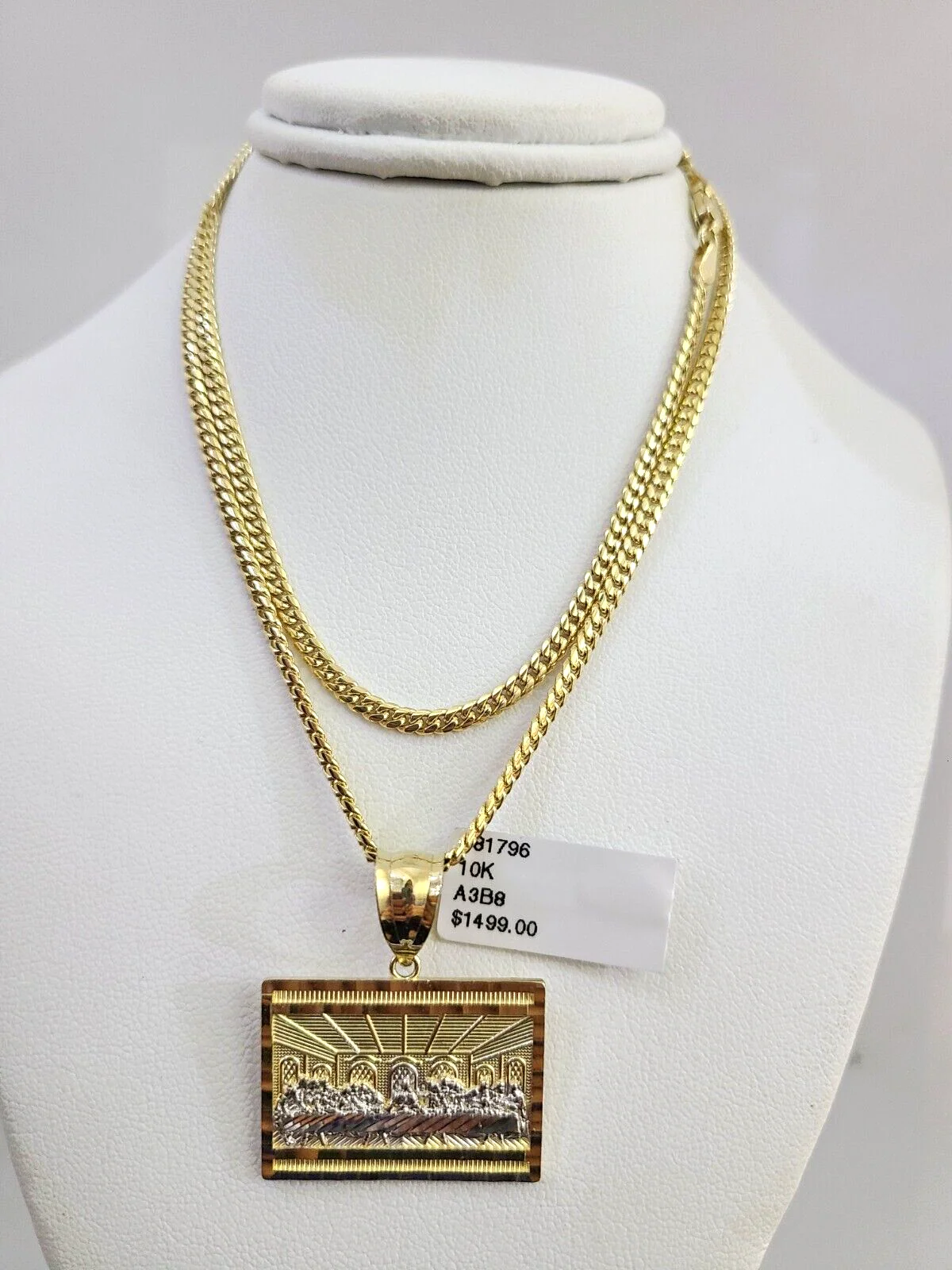 10K Solid Gold Miami Cuban Chain SET Last Supper Pendant Charm 18"-26" 2.5mm - Image 6