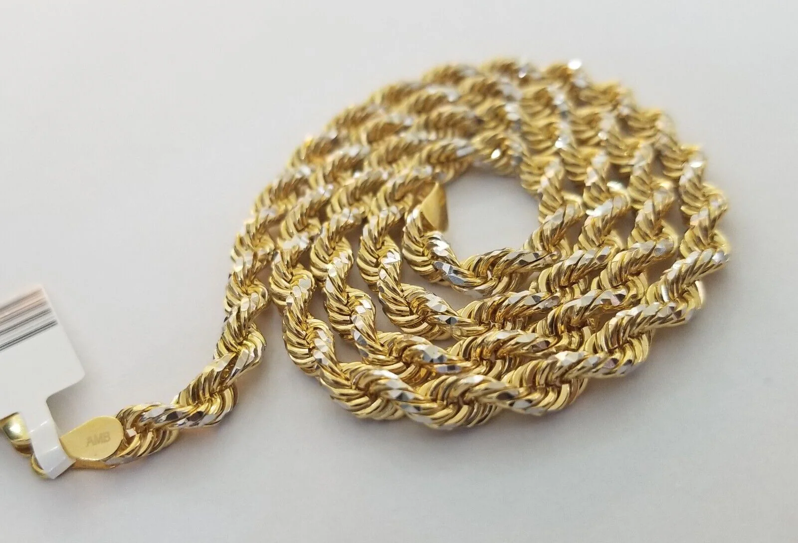 10k Solid Gold Rope Chain Necklace Real 10k Yellow Gold Diamond Cuts 5mm 20" Men - Image 2