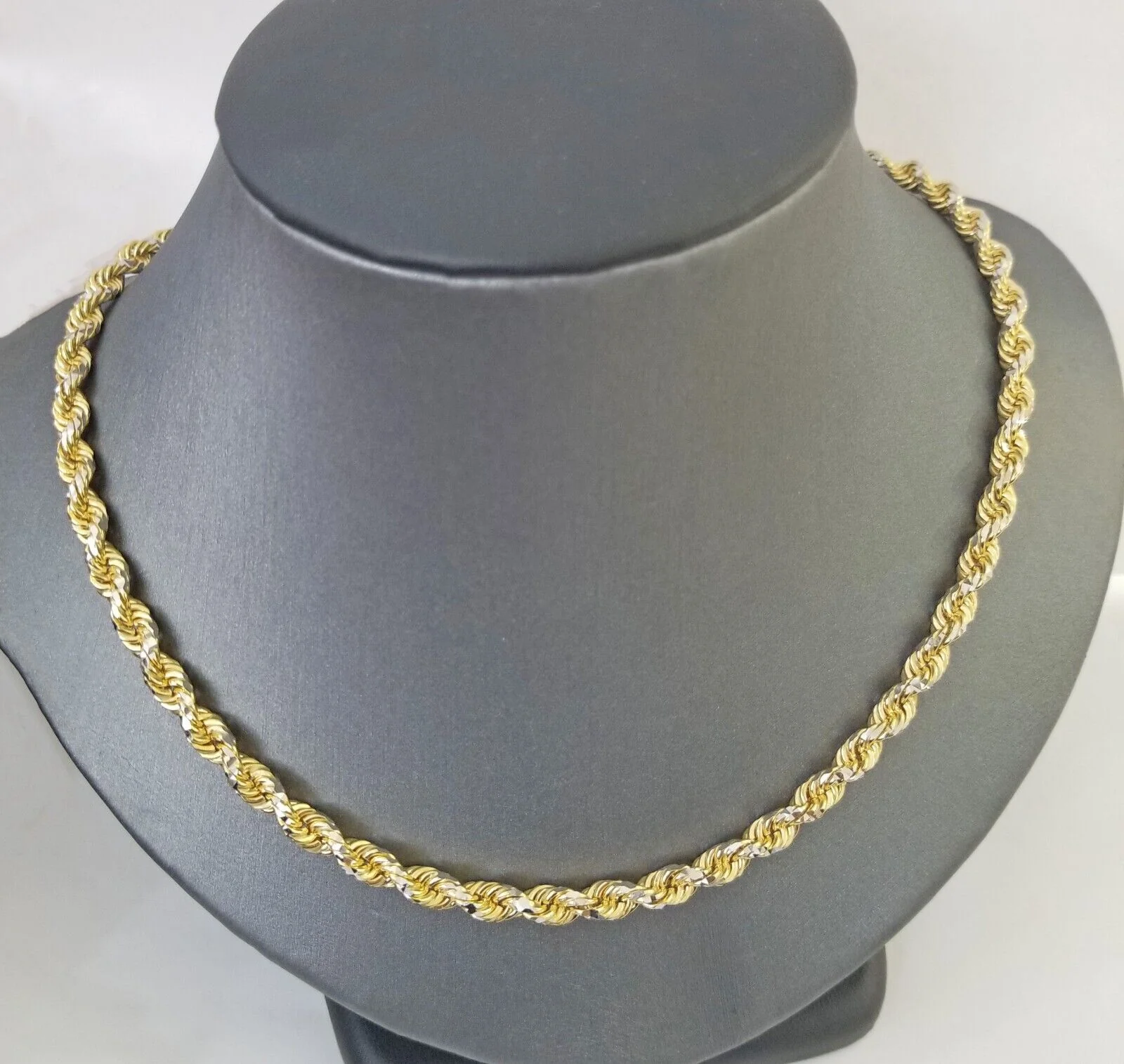 10k Solid Gold Rope Chain Necklace Real 10k Yellow Gold Diamond Cuts 5mm 20" Men - Image 3