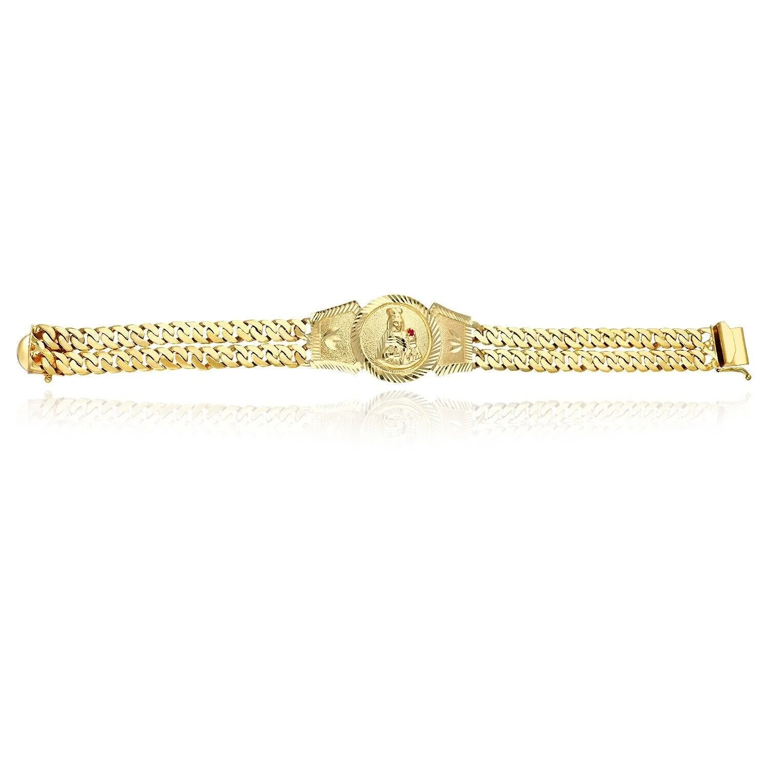 10k Solid Gold Saint Barbara Bracelet Cuban Link 8.25inch Box Lock Oro Brazalete - Image 3