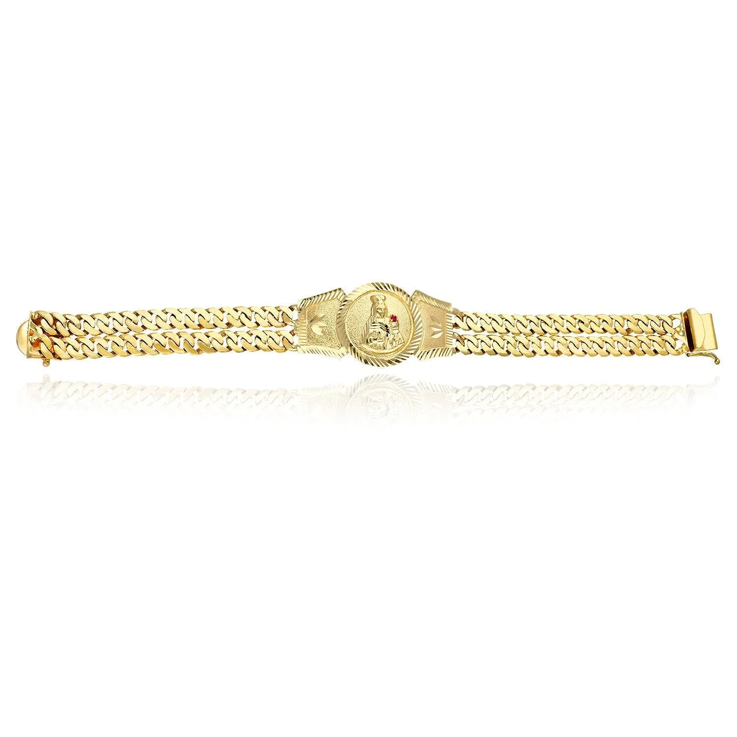 10k Solid Gold Saint Barbara Bracelet Cuban Link 8.25inch Box Lock Oro Brazalete - Image 2