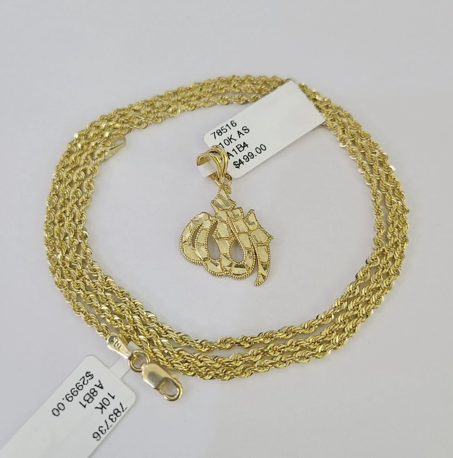 10k Solid Rope Chain 2mm Allah Pendant Charm Necklace SET 18-22" Ladies - Image 7