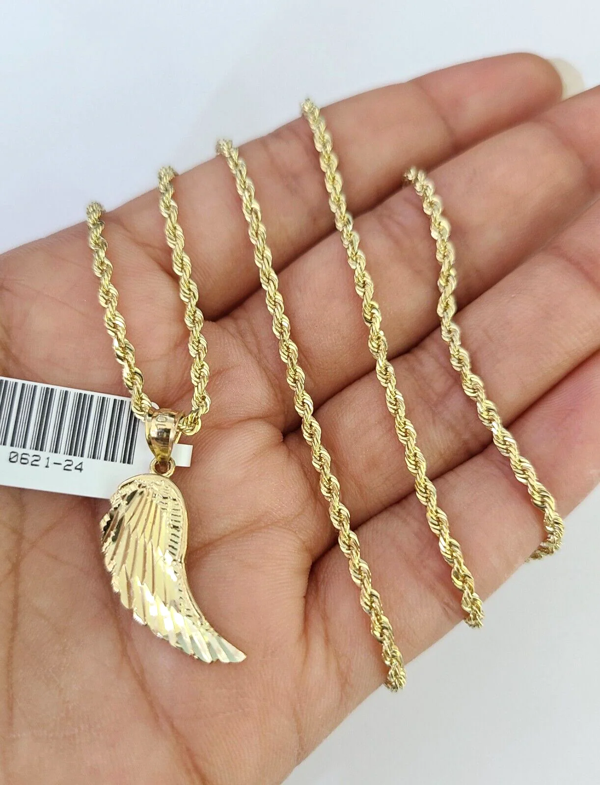 10k Solid Rope Chain 2mm Angel Wings Pendant Charm Necklace SET 16"-22" Ladies - Image 3