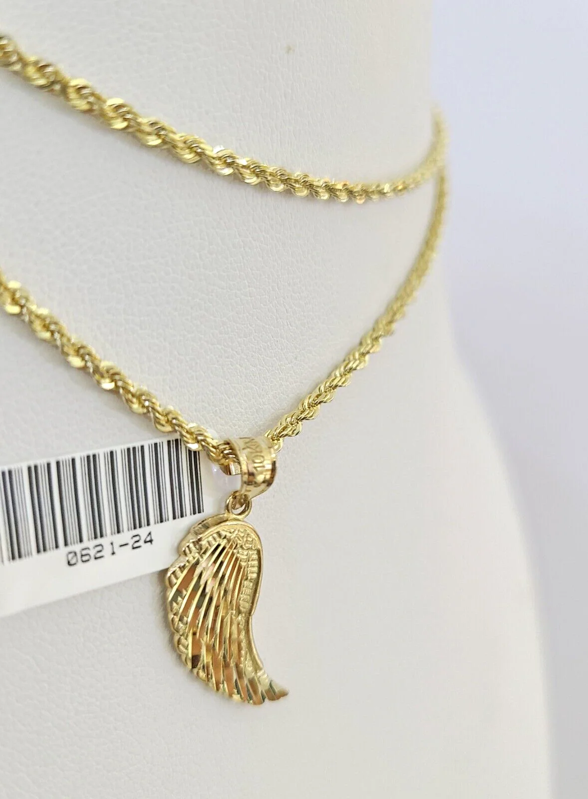 10k Solid Rope Chain 2mm Angel Wings Pendant Charm Necklace SET 16"-22" Ladies - Image 6
