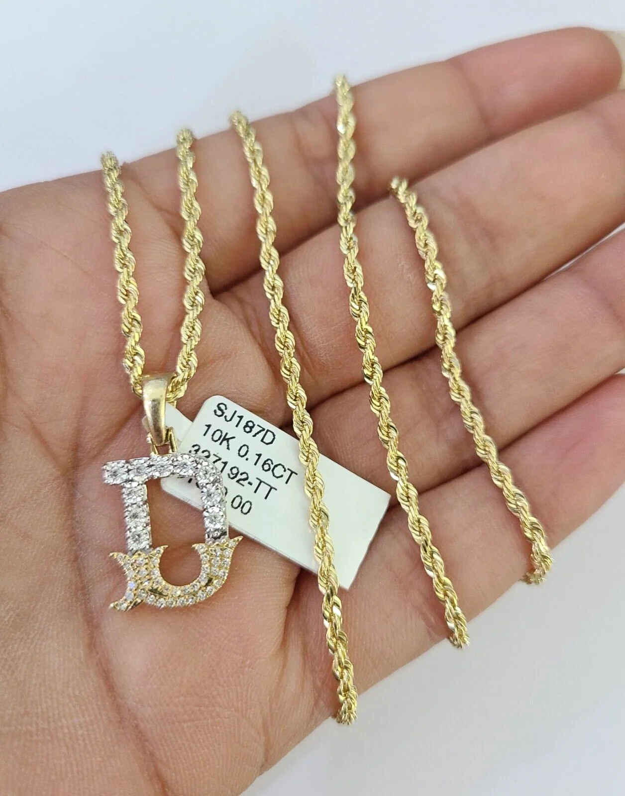 10k Solid Rope Chain 2mm D Initial Diamond Pendant Charm Necklace SET 18-22 in - Image 5