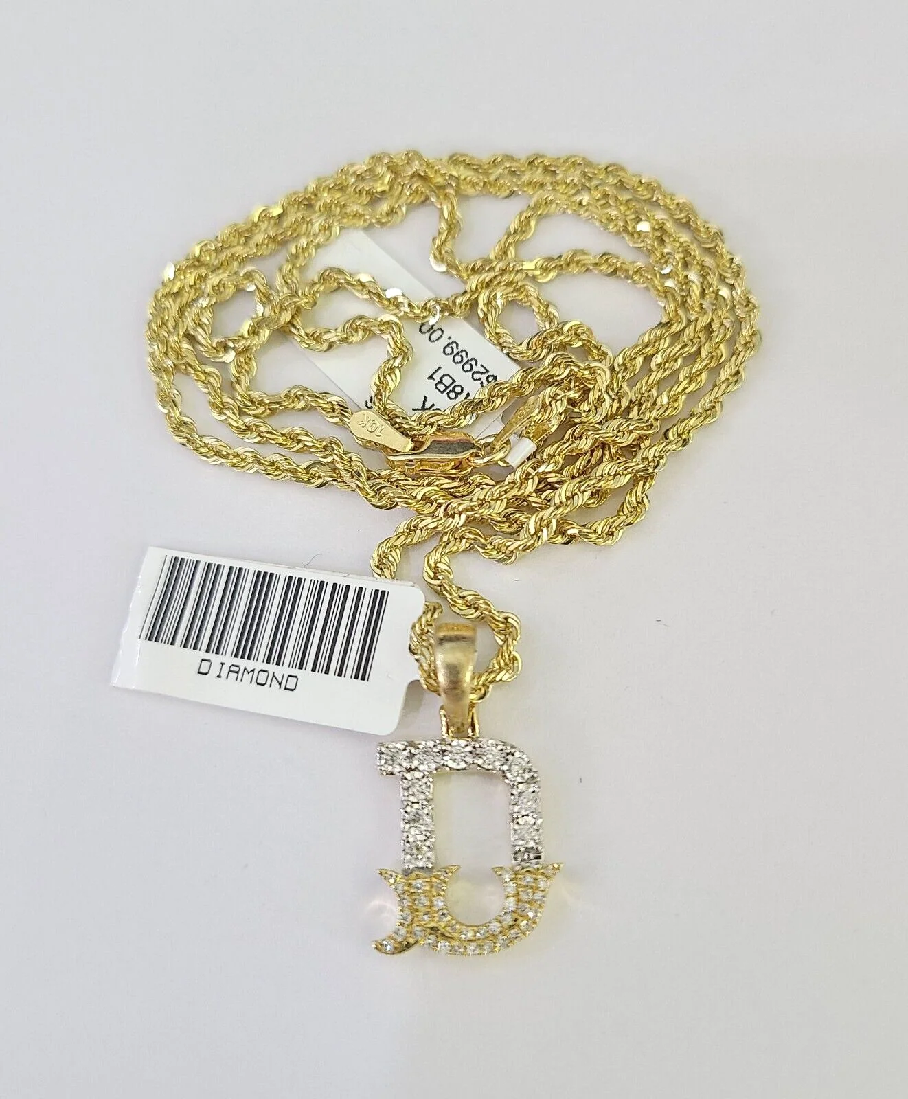 10k Solid Rope Chain 2mm D Initial Diamond Pendant Charm Necklace SET 18-22 in - Image 6