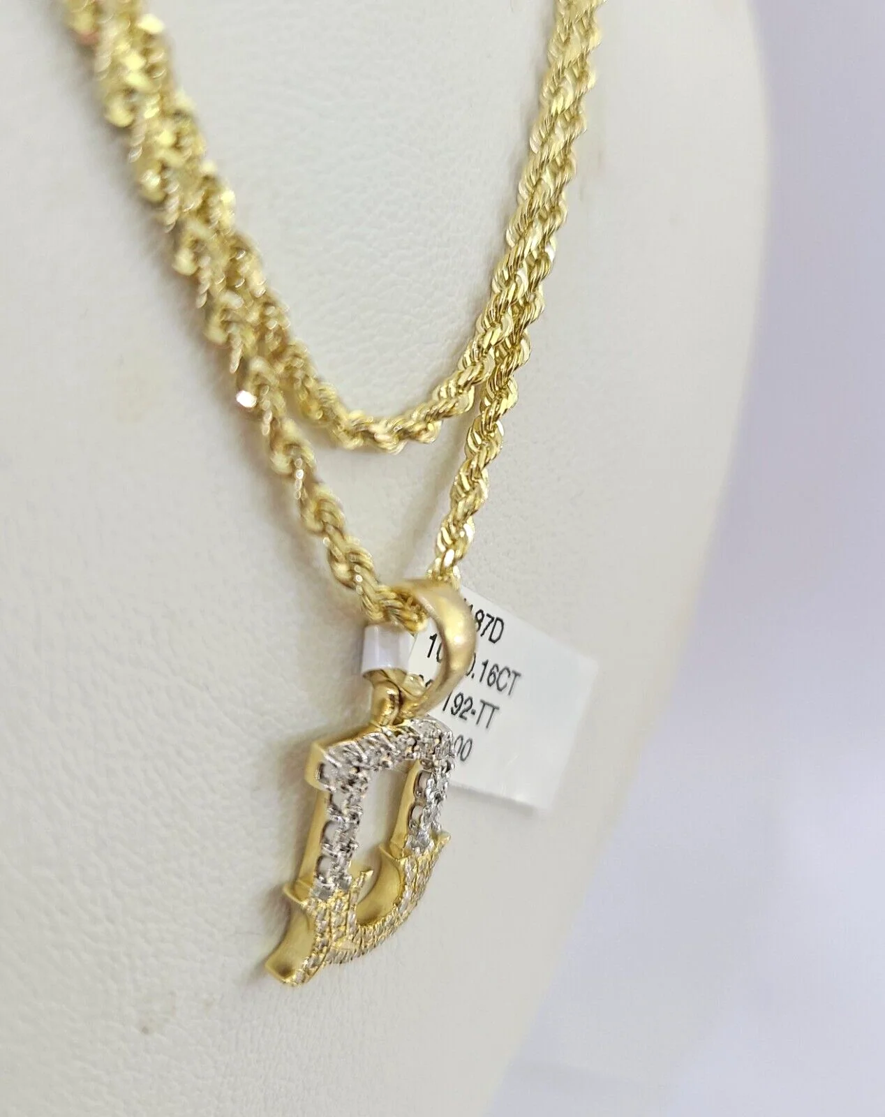 10k Solid Rope Chain 2mm D Initial Diamond Pendant Charm Necklace SET 18-22 in - Image 7