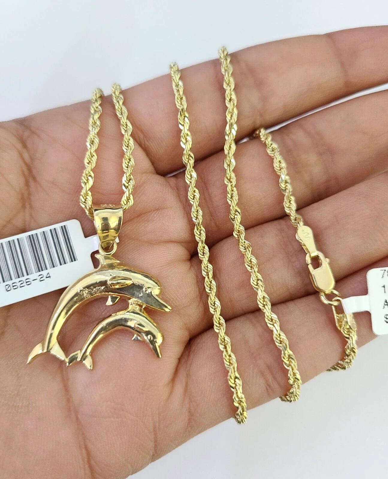 10k Solid Rope Chain 2mm Dolphin Pendant Charm Necklace SET 18-22" Ladies Yellow - Image 3