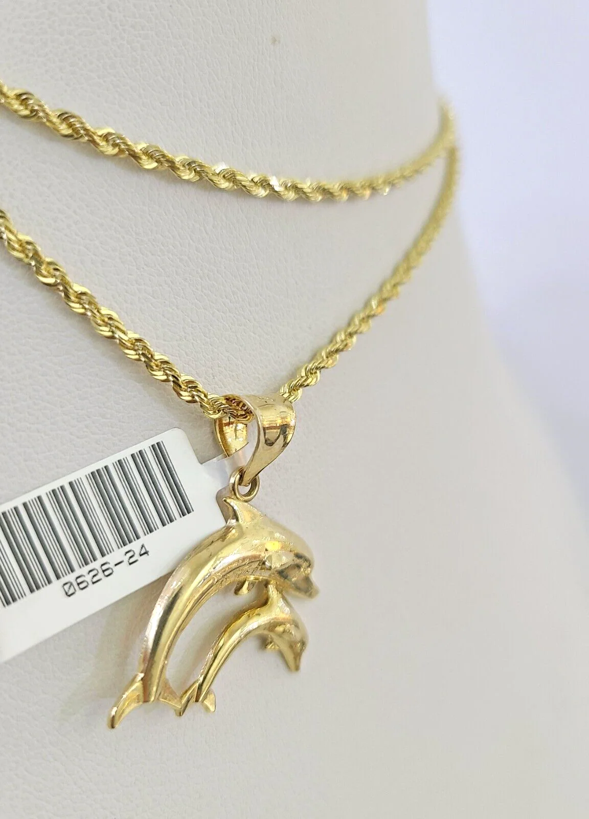 10k Solid Rope Chain 2mm Dolphin Pendant Charm Necklace SET 18-22" Ladies Yellow - Image 6