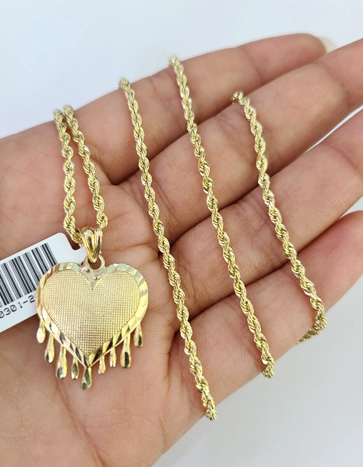 10k Solid Rope Chain 2mm Dripping Heart Pendant Charm Necklace SET 16-22" Ladies - Image 4
