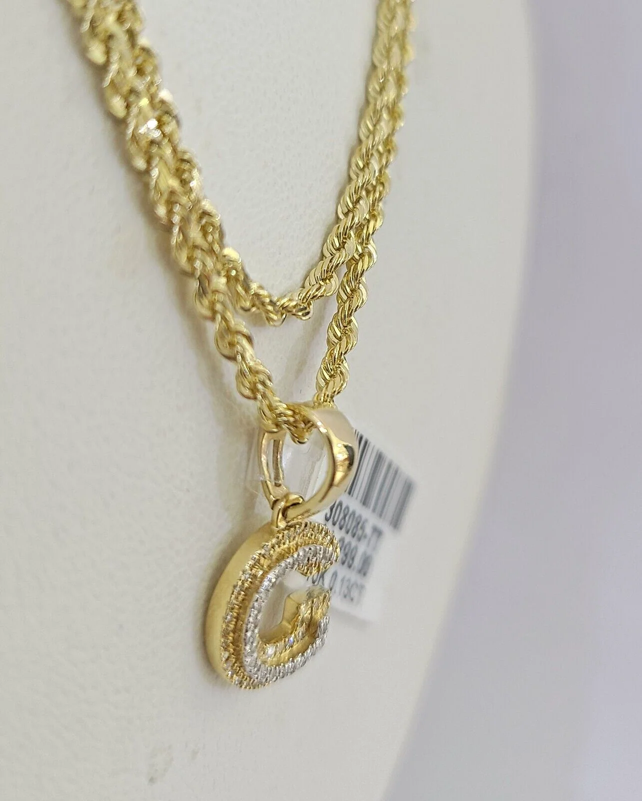 10k Solid Rope Chain 2mm G Initial Diamond Pendant Charm Necklace SET 18-22 in - Image 5