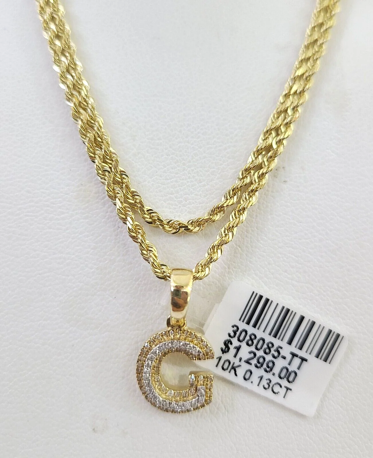 10k Solid Rope Chain 2mm G Initial Diamond Pendant Charm Necklace SET 18-22 in - Image 6
