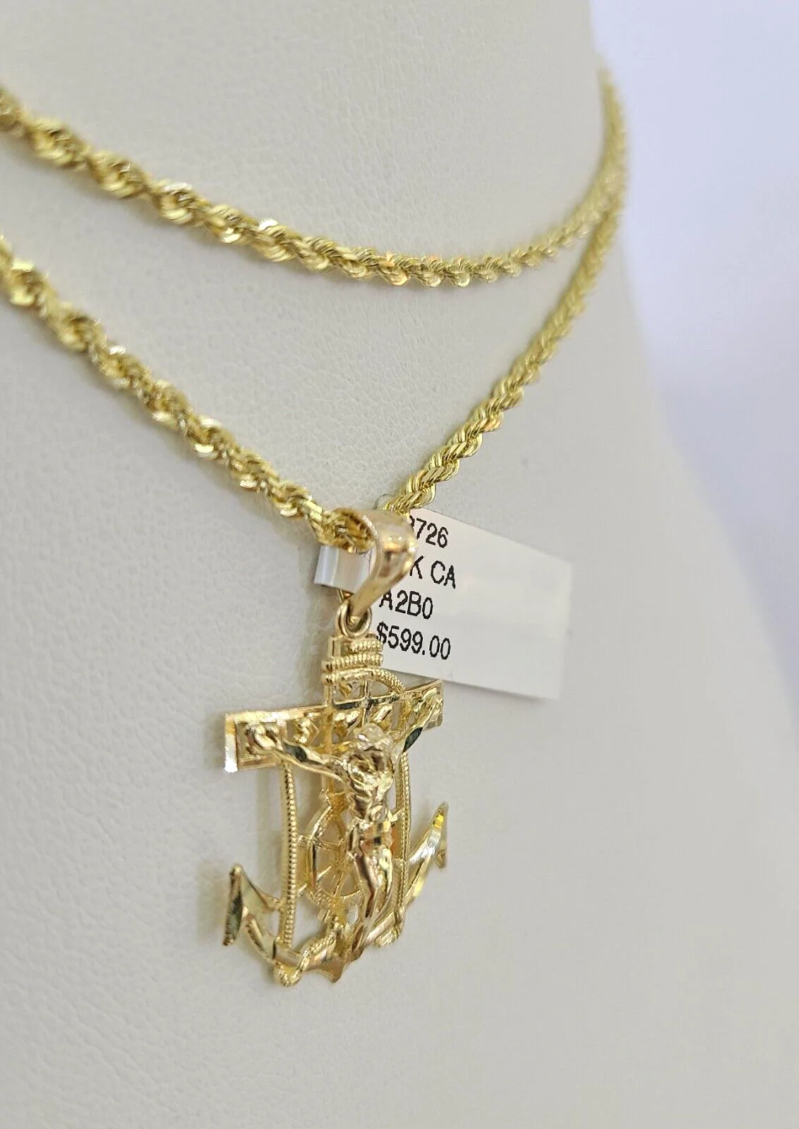 10k Solid Rope Chain 2mm Jesus Anchor Pendant Charm Necklace SET 18-22 in Ladies - Image 6