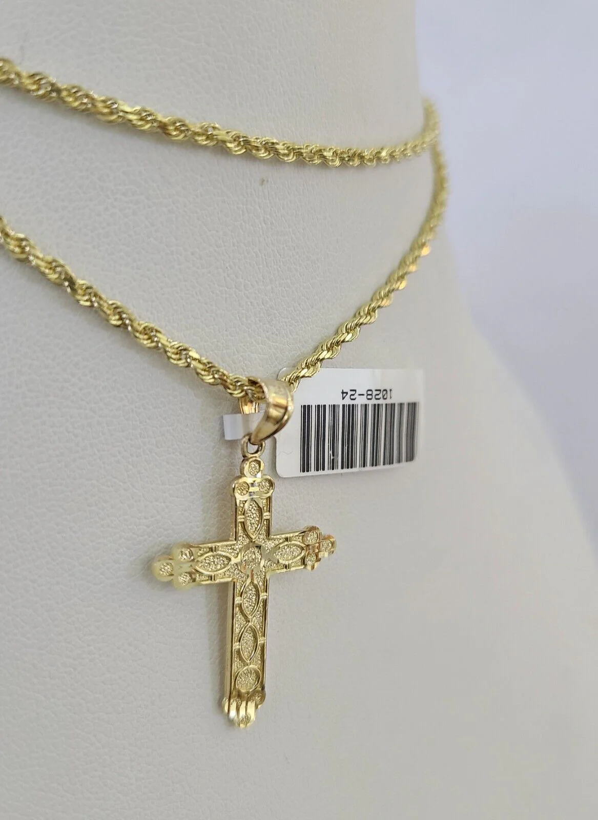 10k Solid Rope Chain 2mm Jesus Cross Pendant Charm Necklace SET 18-24 in - Image 3