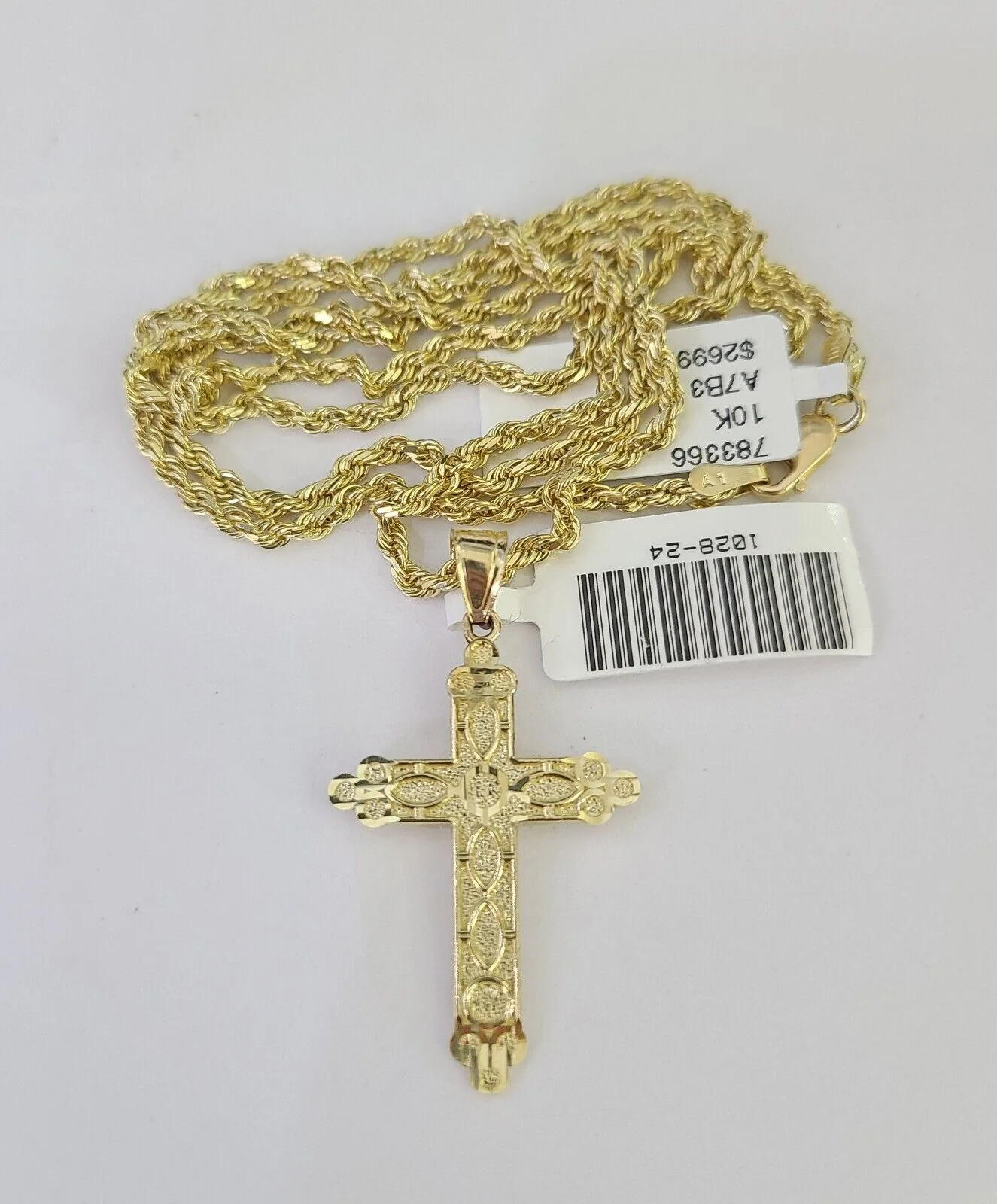 10k Solid Rope Chain 2mm Jesus Cross Pendant Charm Necklace SET 18-24 in - Image 4