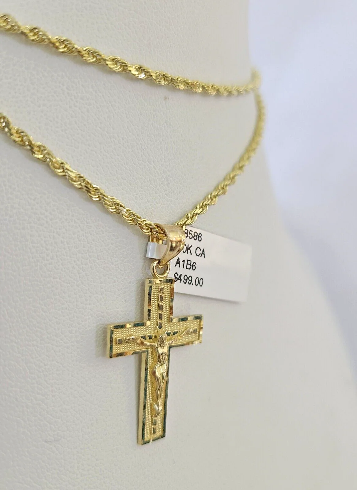 10k Solid Rope Chain 2mm Jesus Crucifix Cross Pendant Charm Necklace SET 18-24" - Image 6