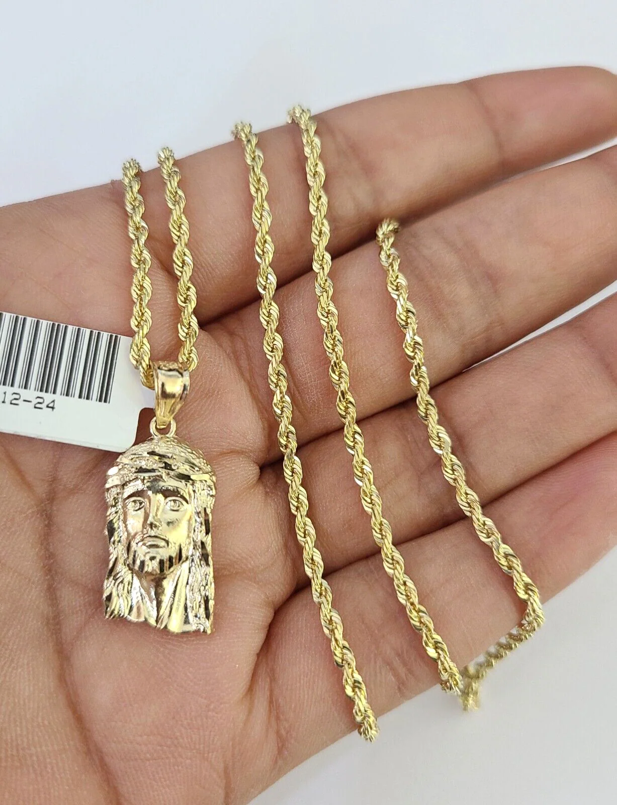 10k Solid Rope Chain 2mm Jesus Head Pendant Charm Necklace SET 18-22 in Ladies - Image 4