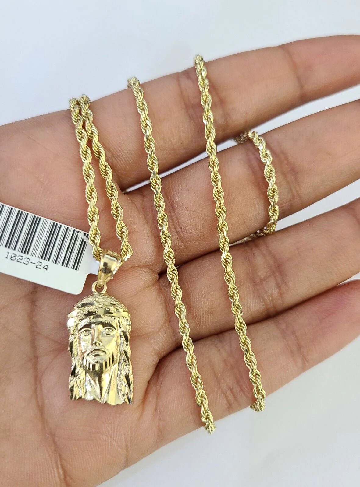 10k Solid Rope Chain 2mm Jesus Head Pendant Charm Necklace SET 18-24 in - Image 5