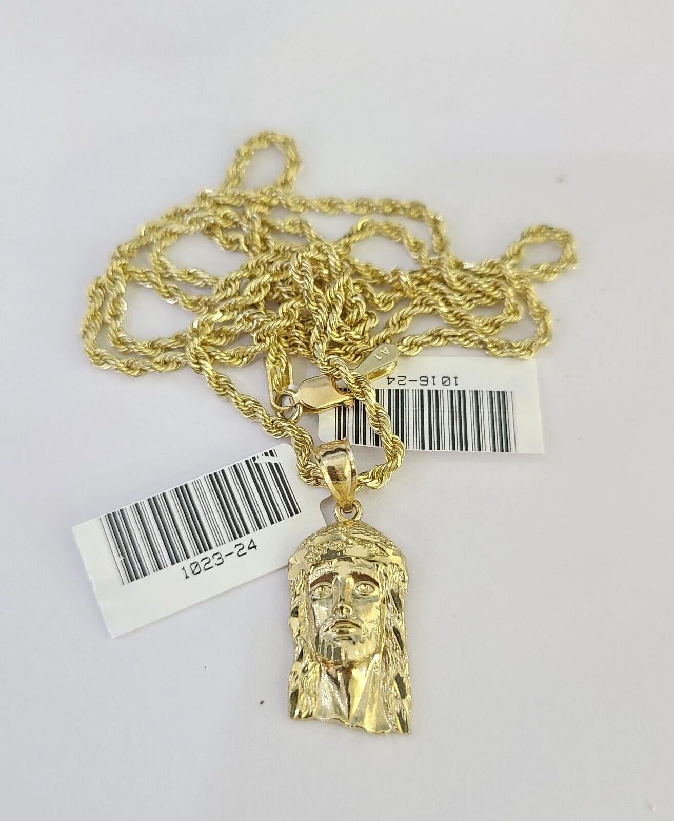 10k Solid Rope Chain 2mm Jesus Head Pendant Charm Necklace SET 18-24 in - Image 6