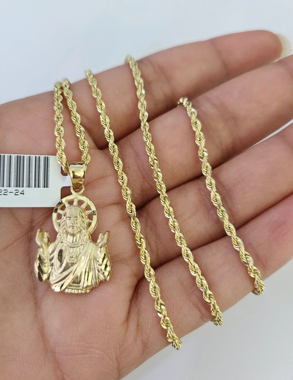 10k Solid Rope Chain 2mm Jesus Pendant Charm Necklace SET 18-22 in Ladies - Image 4
