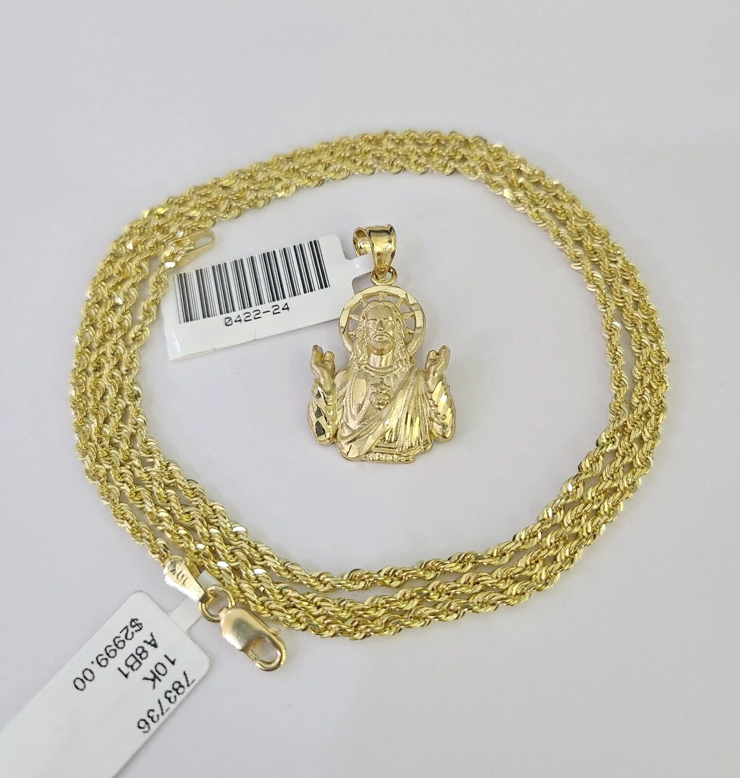 10k Solid Rope Chain 2mm Jesus Pendant Charm Necklace SET 18-22 in Ladies - Image 7