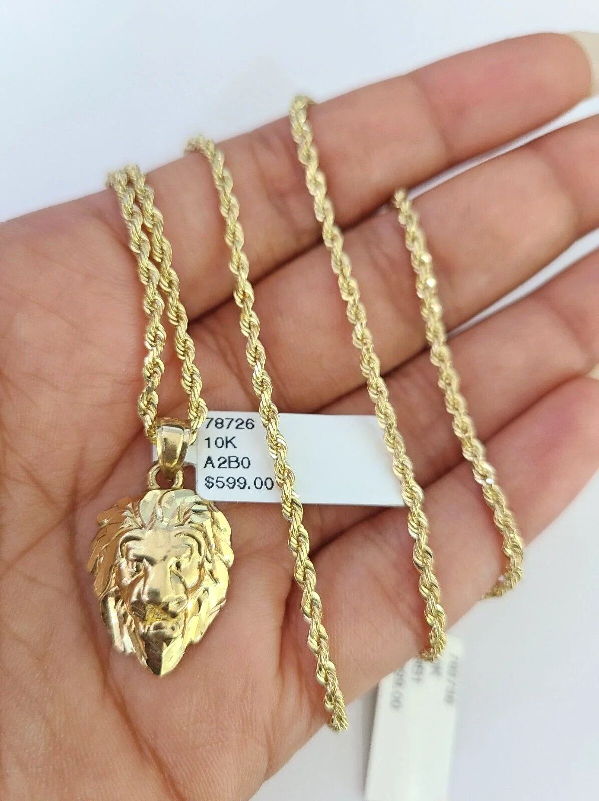 10k Solid Rope Chain 2mm Lion Pendant Charm Necklace SET 18-22" Ladies Yellow - Image 3