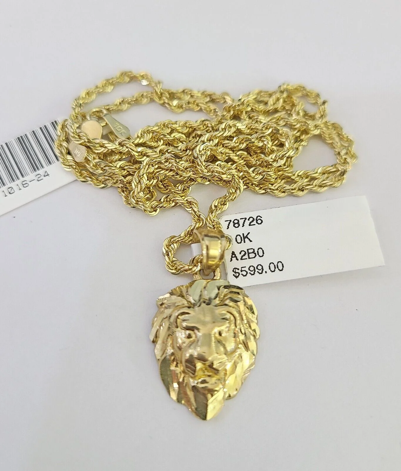 10k Solid Rope Chain 2mm Lion Pendant Charm Necklace SET 18-22" Ladies Yellow - Image 5