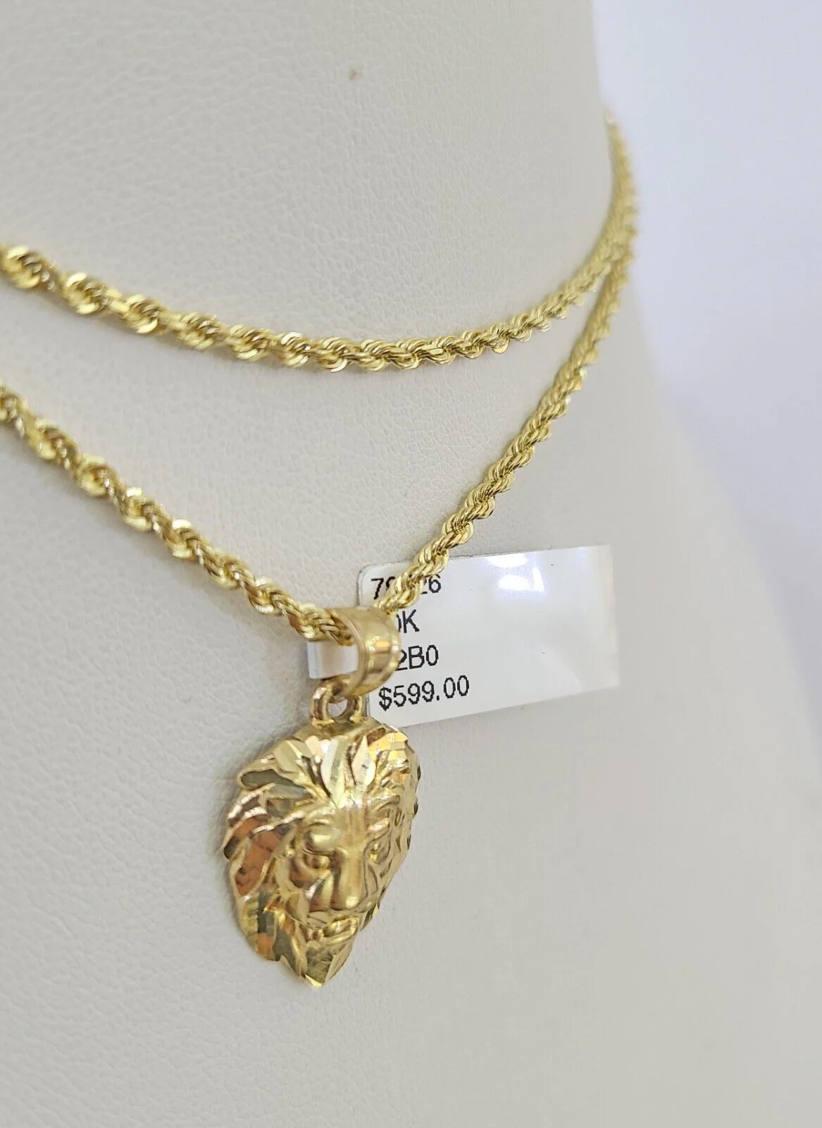 10k Solid Rope Chain 2mm Lion Pendant Charm Necklace SET 18-22" Ladies Yellow - Image 6