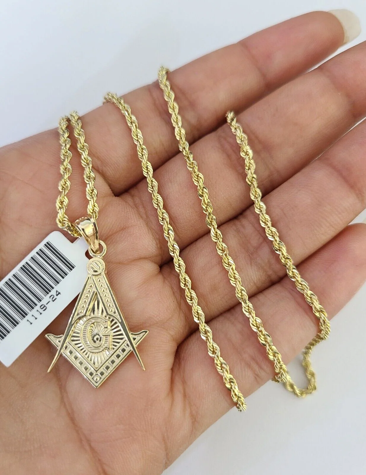 10k Solid Rope Chain 2mm Masonic Pendant Charm Necklace SET 18-22" Ladies Yellow - Image 3