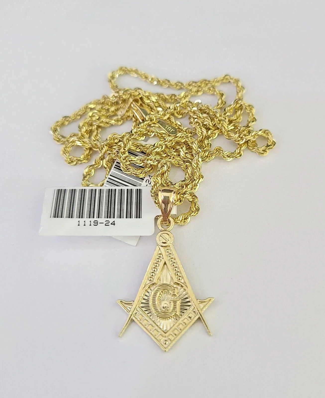 10k Solid Rope Chain 2mm Masonic Pendant Charm Necklace SET 18-22" Ladies Yellow - Image 5