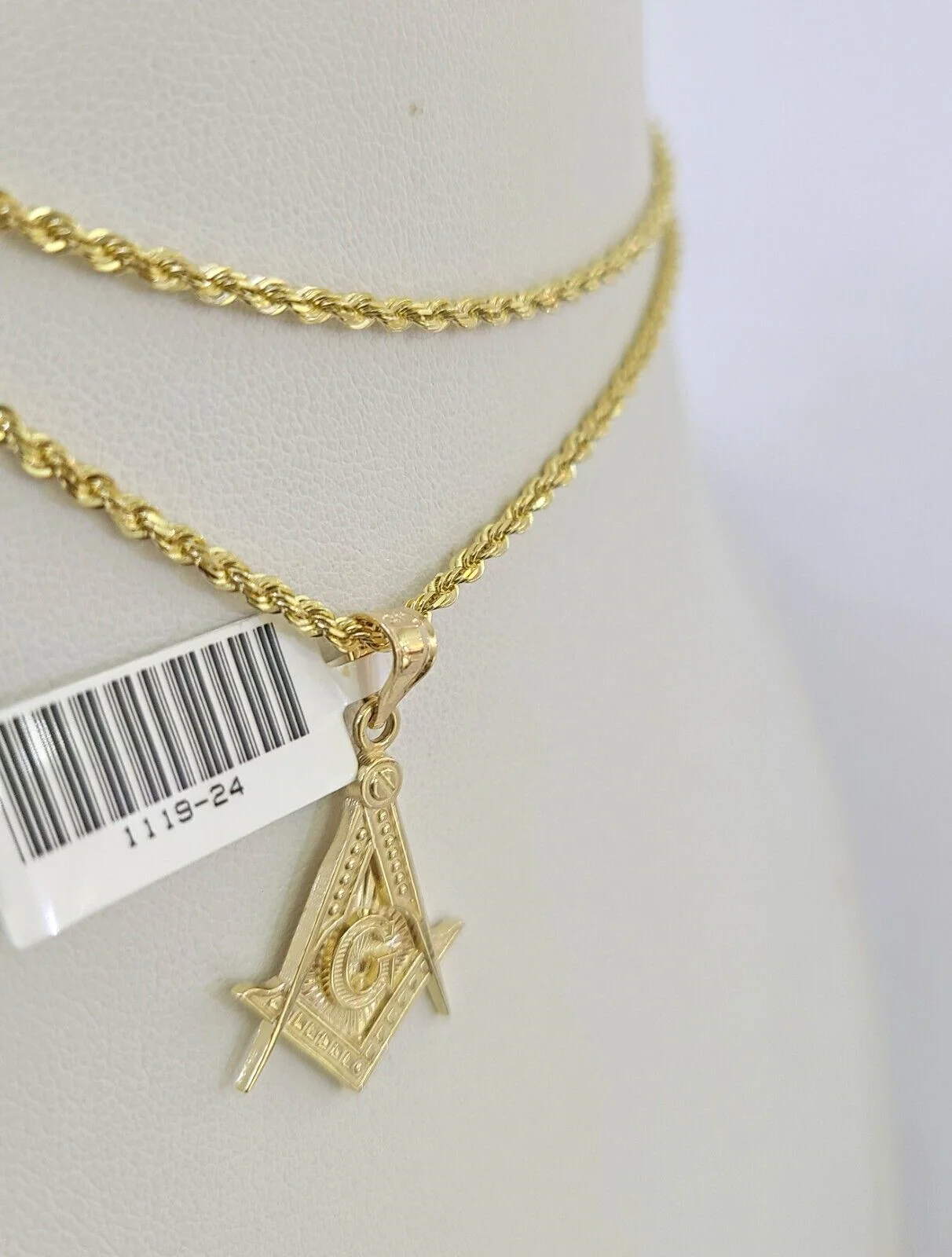 10k Solid Rope Chain 2mm Masonic Pendant Charm Necklace SET 18-22" Ladies Yellow - Image 6