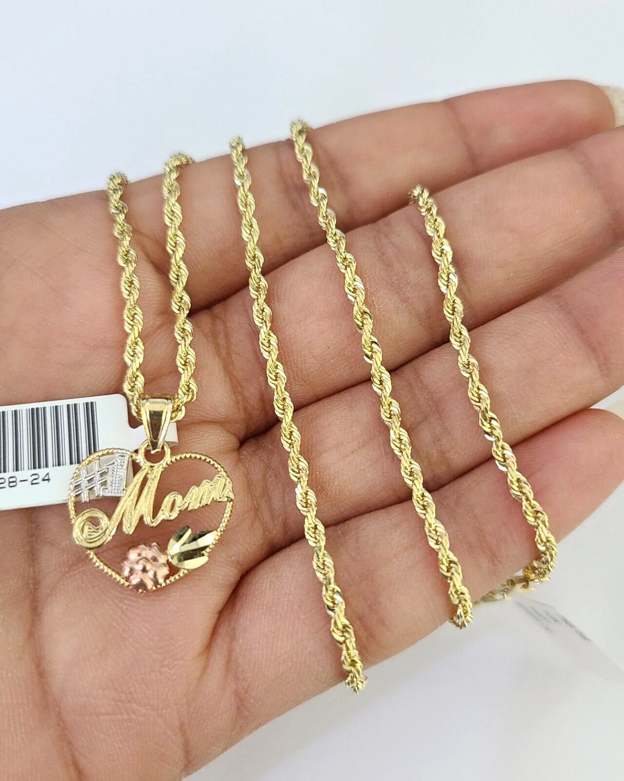 10k Solid Rope Chain 2mm Mom Pendant Charm Necklace SET 18-22" Ladies - Image 3