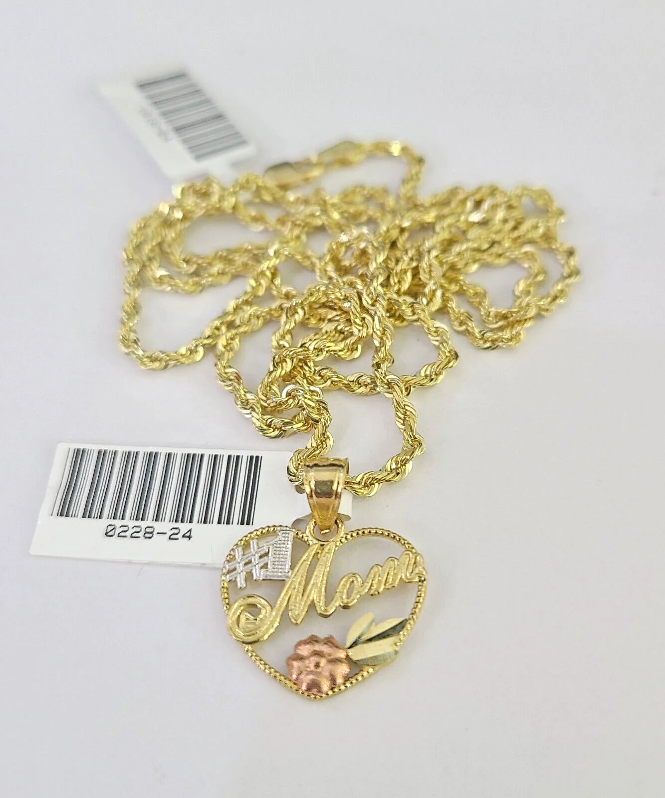 10k Solid Rope Chain 2mm Mom Pendant Charm Necklace SET 18-22" Ladies - Image 5