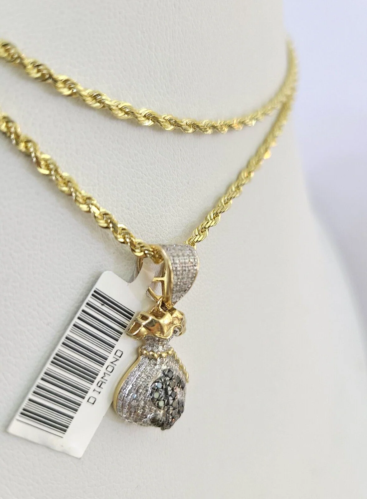 10k Solid Rope Chain 2mm Money Bag Diamond Pendant Charm Necklace SET 18-22 in - Image 6