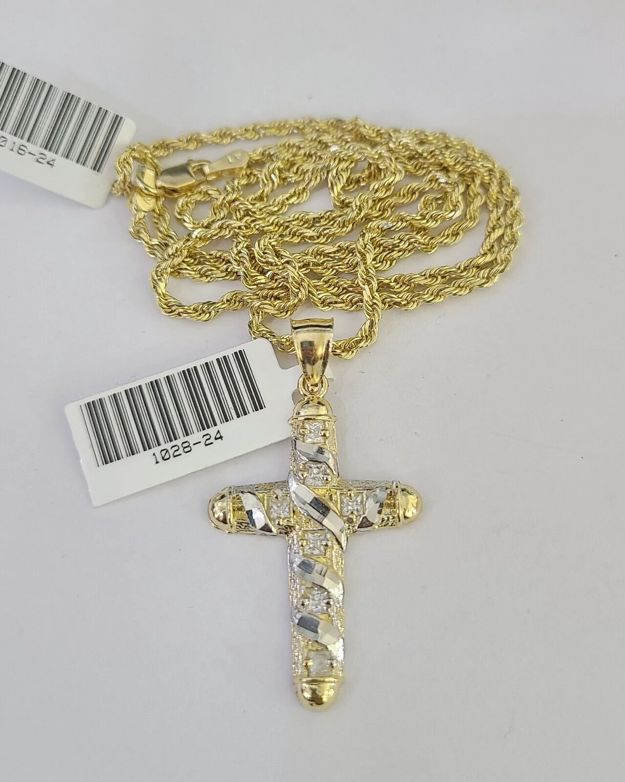 10k Solid Rope Chain 2mm Necklace Jesus Cross Pendant Charm SET 18-24 in - Image 6