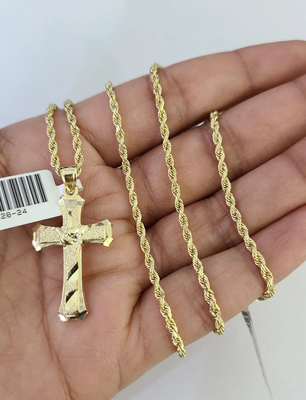 10k Solid Rope Chain 2mm Necklace Jesus Cross Pendant Charm SET 18-24 in - Image 5
