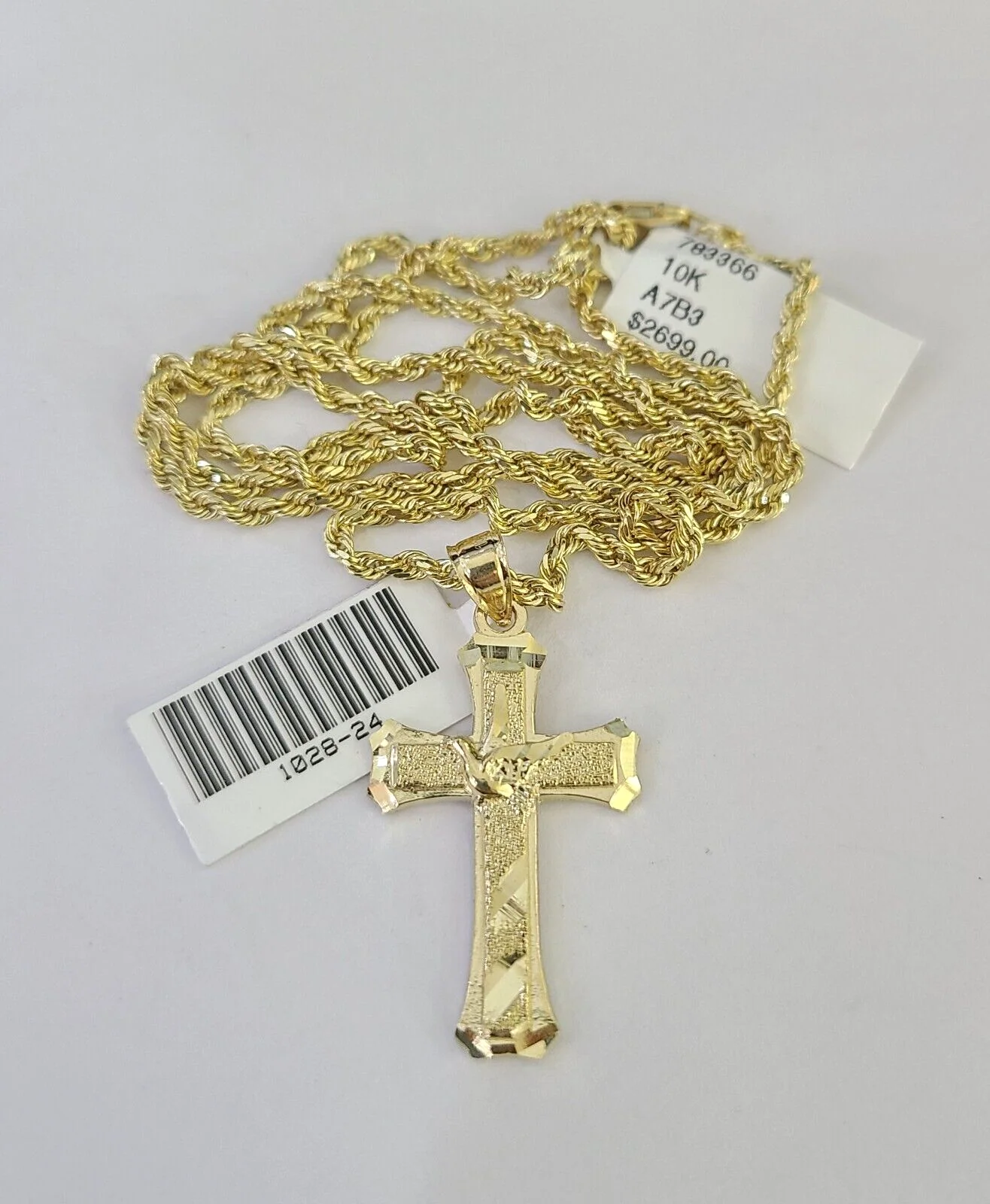 10k Solid Rope Chain 2mm Necklace Jesus Cross Pendant Charm SET 18-24 in - Image 6