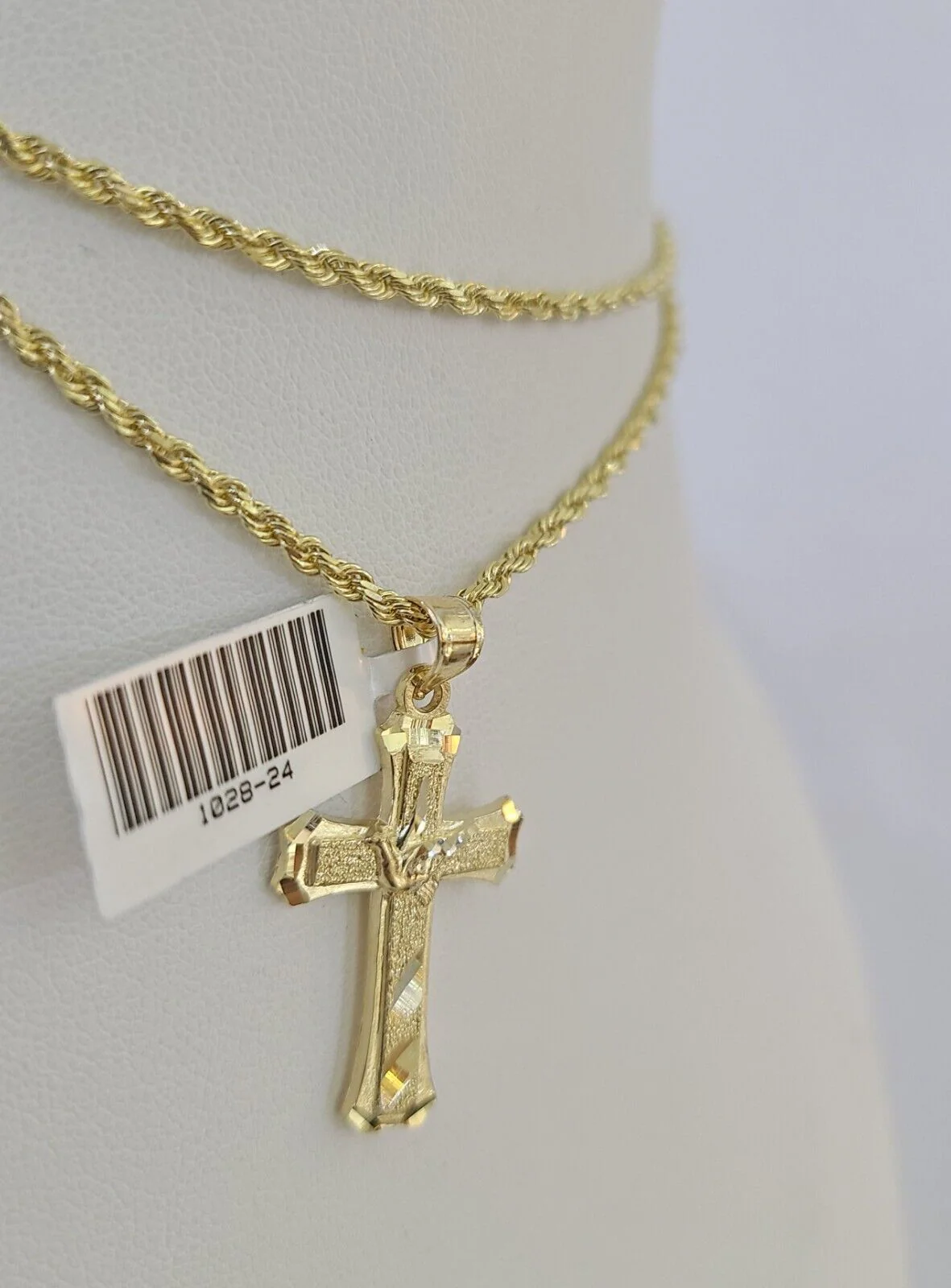 10k Solid Rope Chain 2mm Necklace Jesus Cross Pendant Charm SET 18-24 in - Image 7