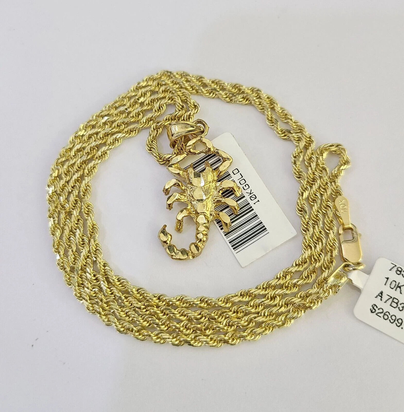 10k Solid Rope Chain 2mm Necklace Scorpion Pendant Charm SET 18-24 in - Image 4