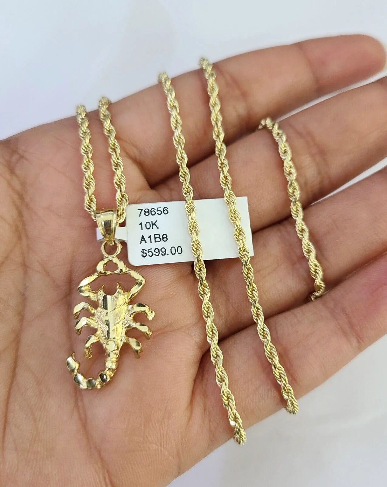 10k Solid Rope Chain 2mm Necklace Scorpion Pendant Charm SET 18-24 in - Image 5
