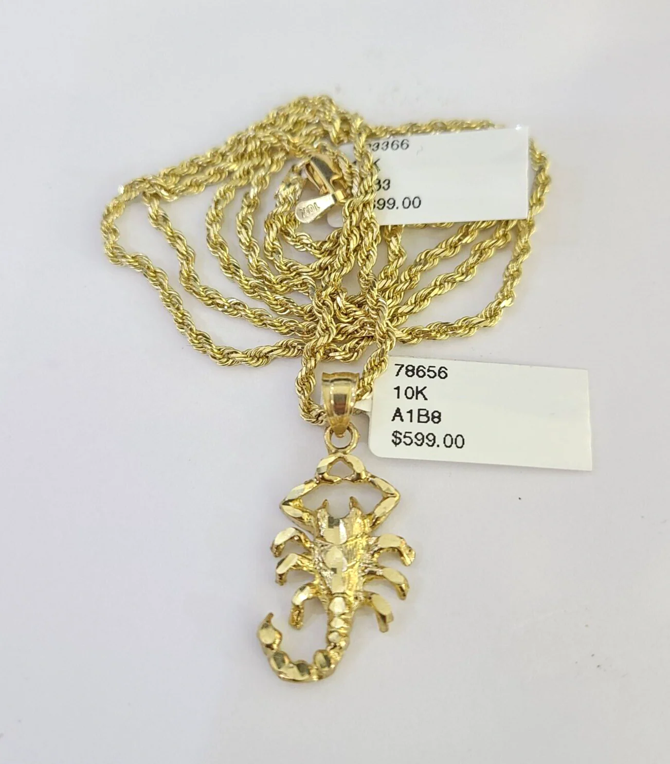 10k Solid Rope Chain 2mm Necklace Scorpion Pendant Charm SET 18-24 in - Image 6