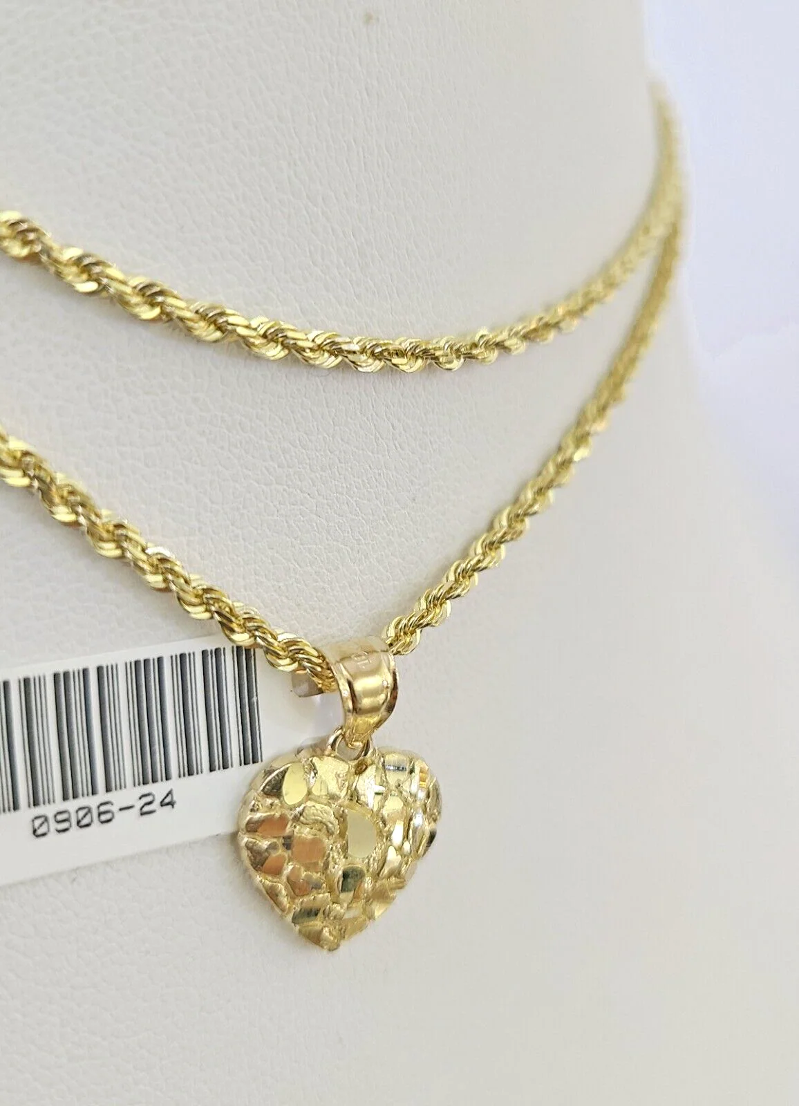 10k Solid Rope Chain 2mm Nugget Heart Pendant Charm Necklace SET 16"-22" Ladies - Image 6