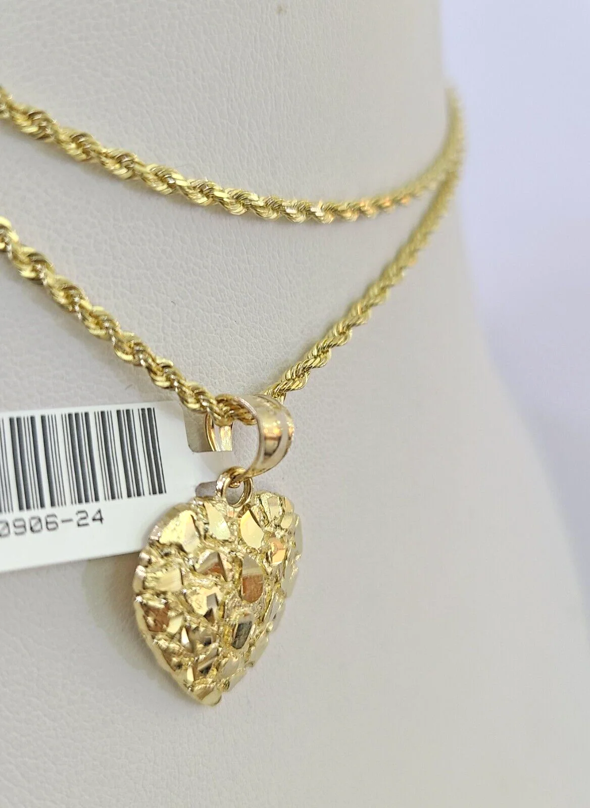 10k Solid Rope Chain 2mm Nugget Heart Pendant Charm Necklace SET 16"-22" Ladies - Image 2