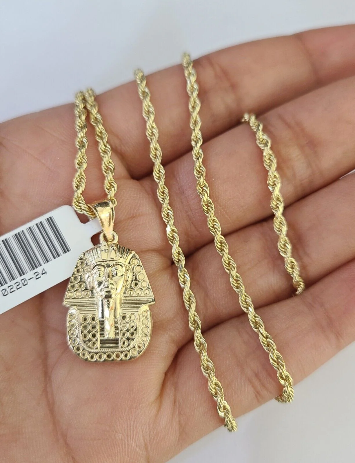 10k Solid Rope Chain 2mm Pharaoh Head Pendant Charm Necklace SET 18-24 in - Image 2