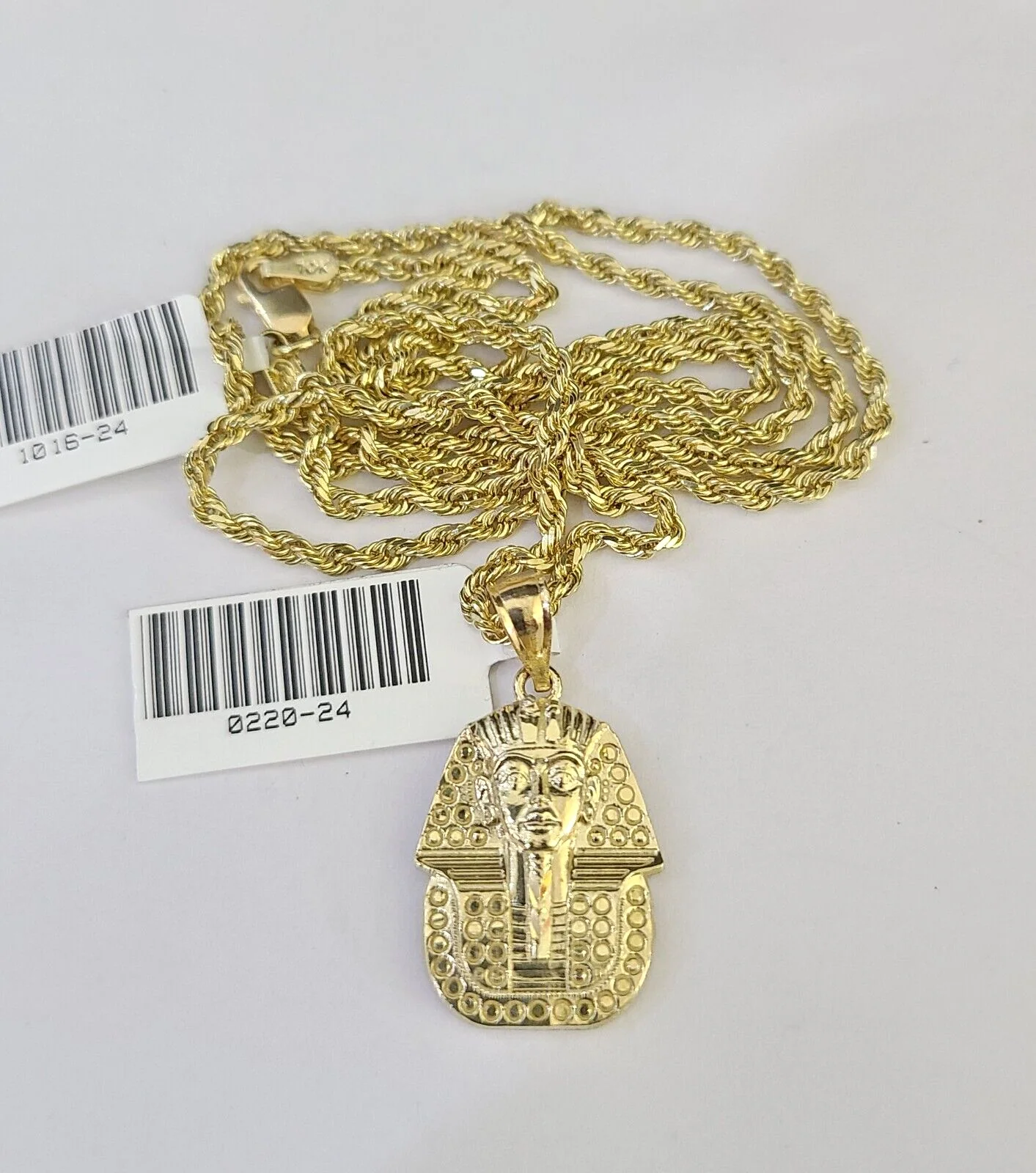 10k Solid Rope Chain 2mm Pharaoh Head Pendant Charm Necklace SET 18-24 in - Image 5
