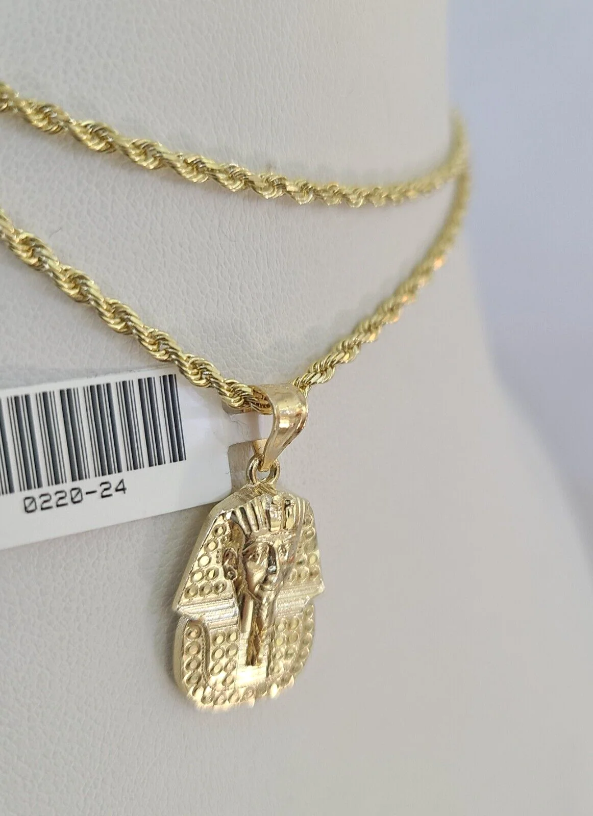 10k Solid Rope Chain 2mm Pharaoh Head Pendant Charm Necklace SET 18-24 in - Image 7
