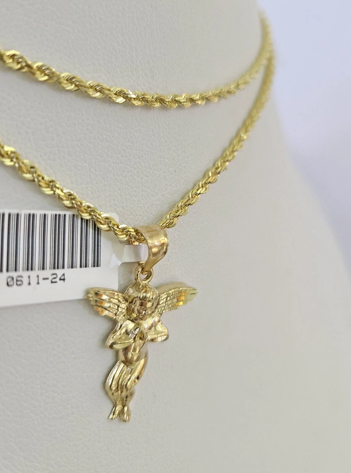 10k Solid Rope Chain 2mm Praying Angel Pendant Charm Necklace SET 18-22" Ladies - Image 6